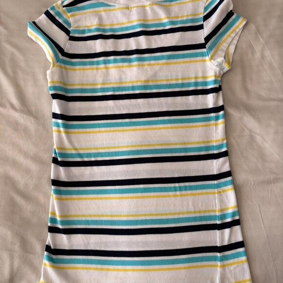 Ambiance Apparel Turquoise, Yellow, Blue and White Striped Short Sleeve Shirt. L - Picture 2 of 5